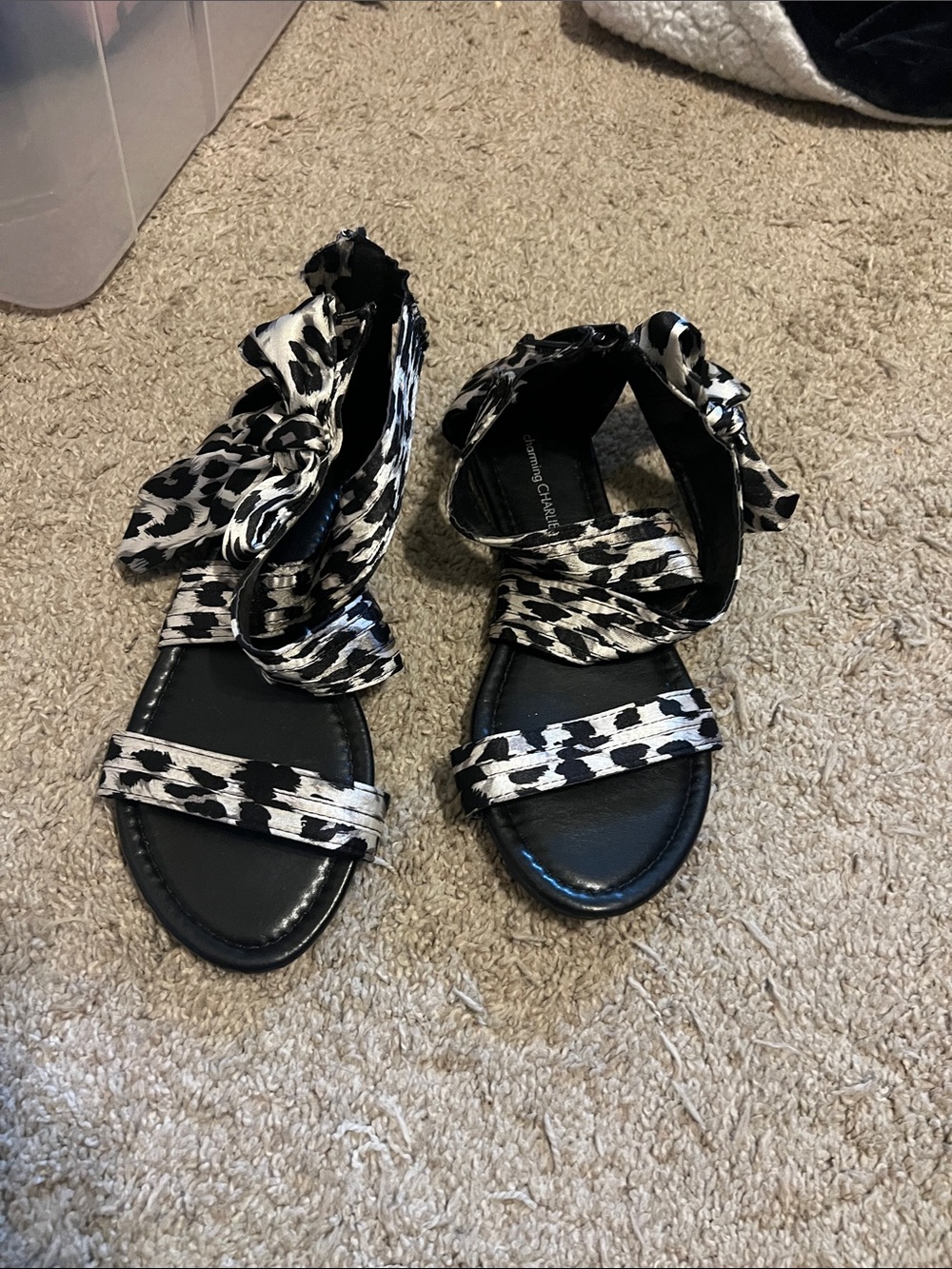 Charming Charlie Black & White Leopard Wrap Sandals